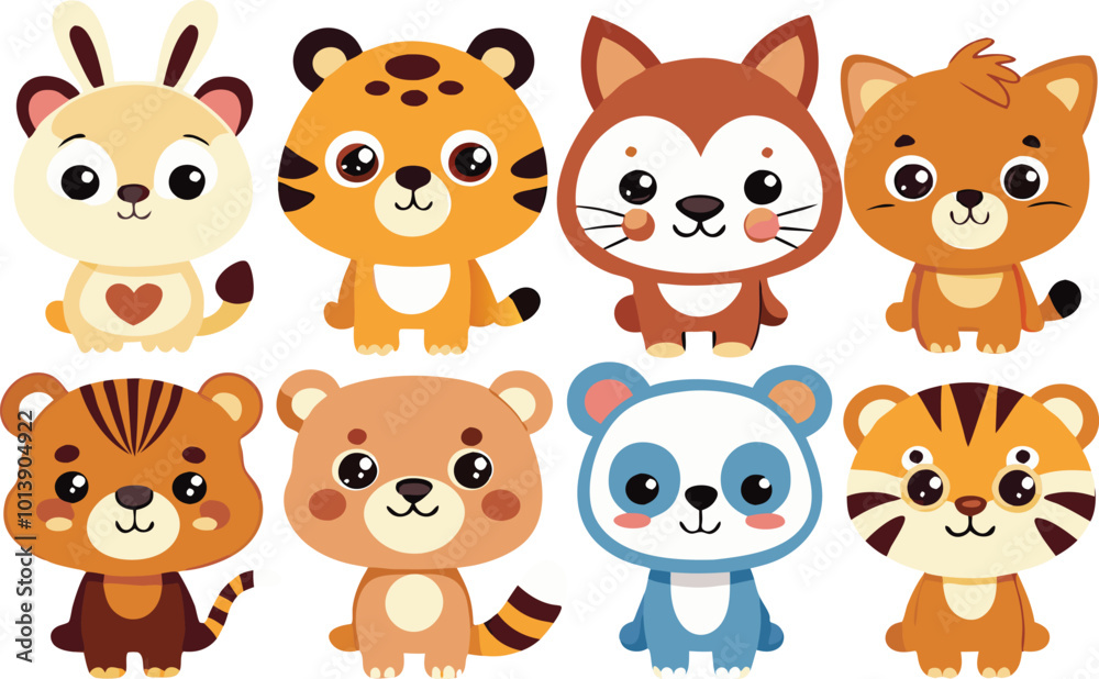 Cute animal cartoon vector illustration set Cute animal cartoon vector illustration set