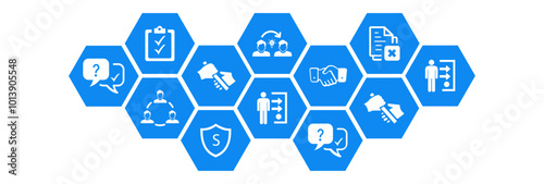 offboarding hr measures vector illustration. Concept with connected icons related to layoff workers, resignation, change management, downsizing and contract termination.