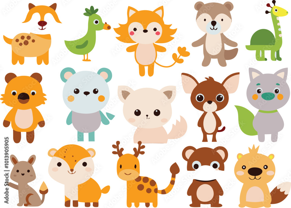 Obraz premium Cute animal cartoon vector illustration set