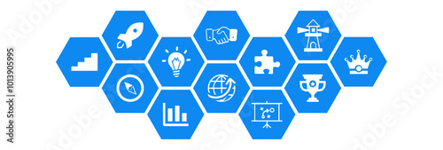 Fotografia success story: inspiration, innovation, development vector illustration with ico