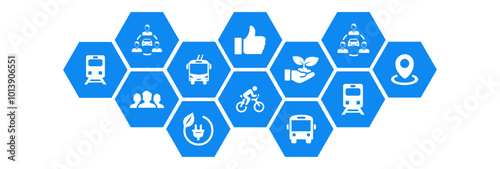New mobility icon concept ,ecological public transport alternatives: bus, bike, car sharing, train , vector illustration