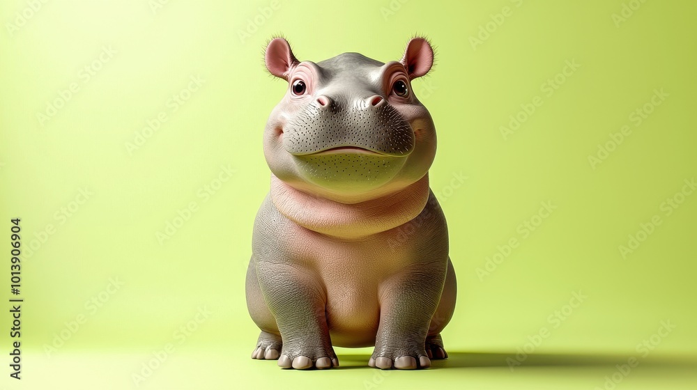 Joyful 3D Rendered Hippo Calf on Green Background Joyful 3D Rendered Hippo Calf on Green Background