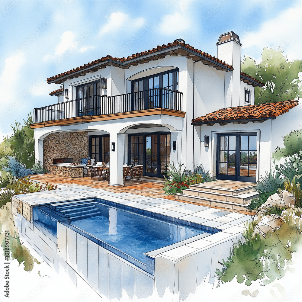 Fototapeta premium haus, architektur, zuhause, bauwerk, himmel, gasthof, sommer, handfläche, baum, villa, garden, stadt, anreisen, äusseres, pueblo, residency, strasse, dorf, beach, california, wand, wohn, mediterran, l