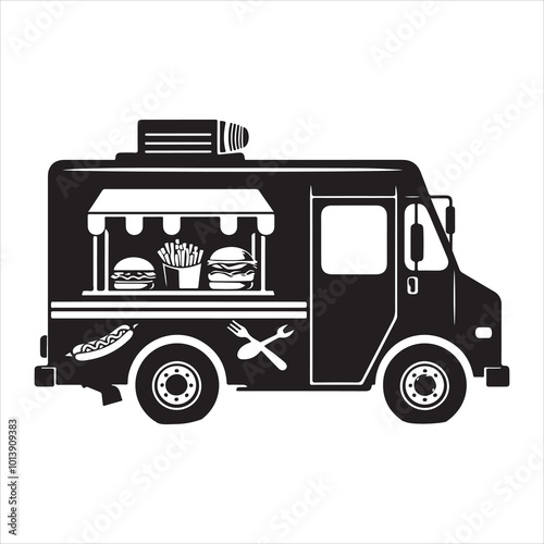 Food truck silhouette on white background
