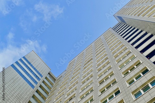 Low angle view of a modern apartment building in Berlin, Germany