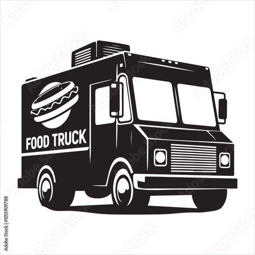 Food truck silhouette on white background
