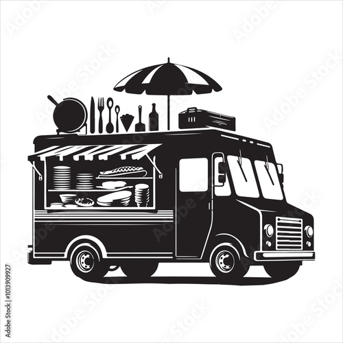 Food truck silhouette on white background
