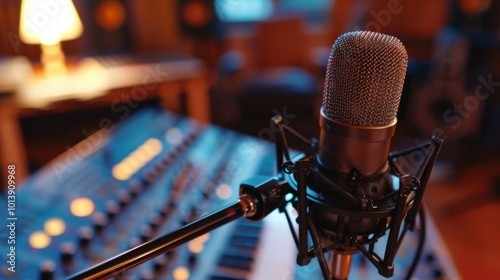 Sudio microphone close up illustratioin generated by ai photo