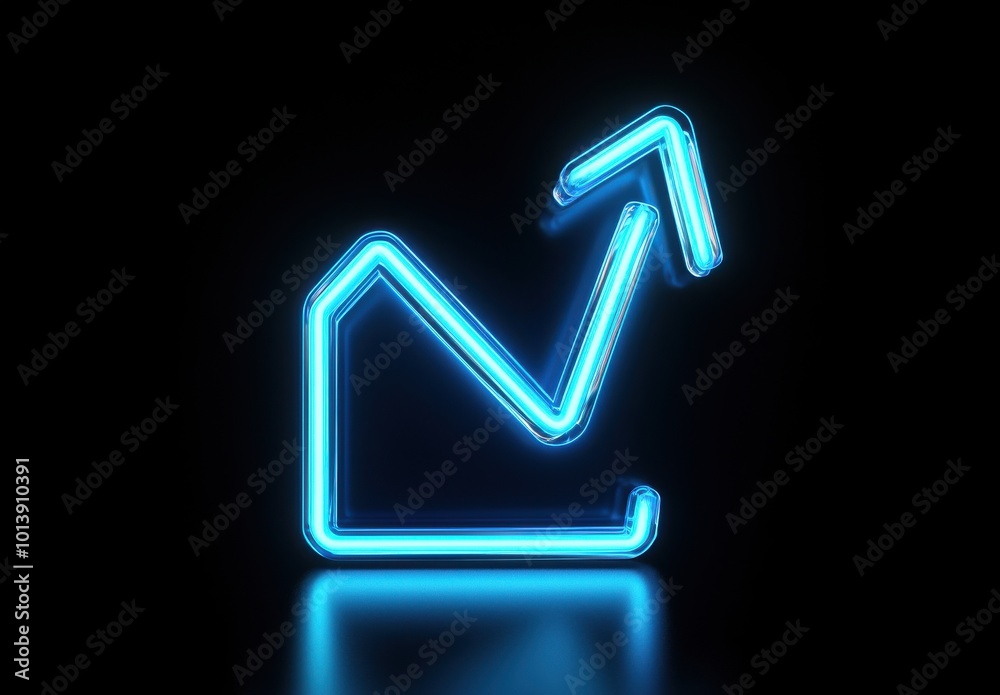 Glowing blue graph icon with upward arrow symbolizing growth and success on black background Glowing blue graph icon with upward arrow symbolizing growth and success on black background