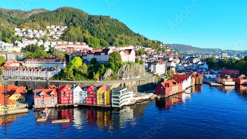 Aerial drone shot of district Skutevik in Bergen, Norway photo