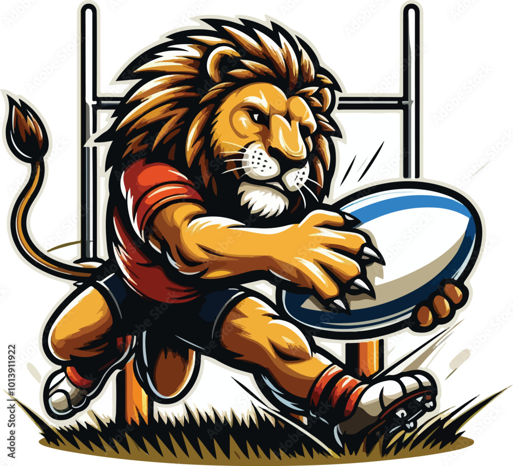 Obraz premium lion playing rugby