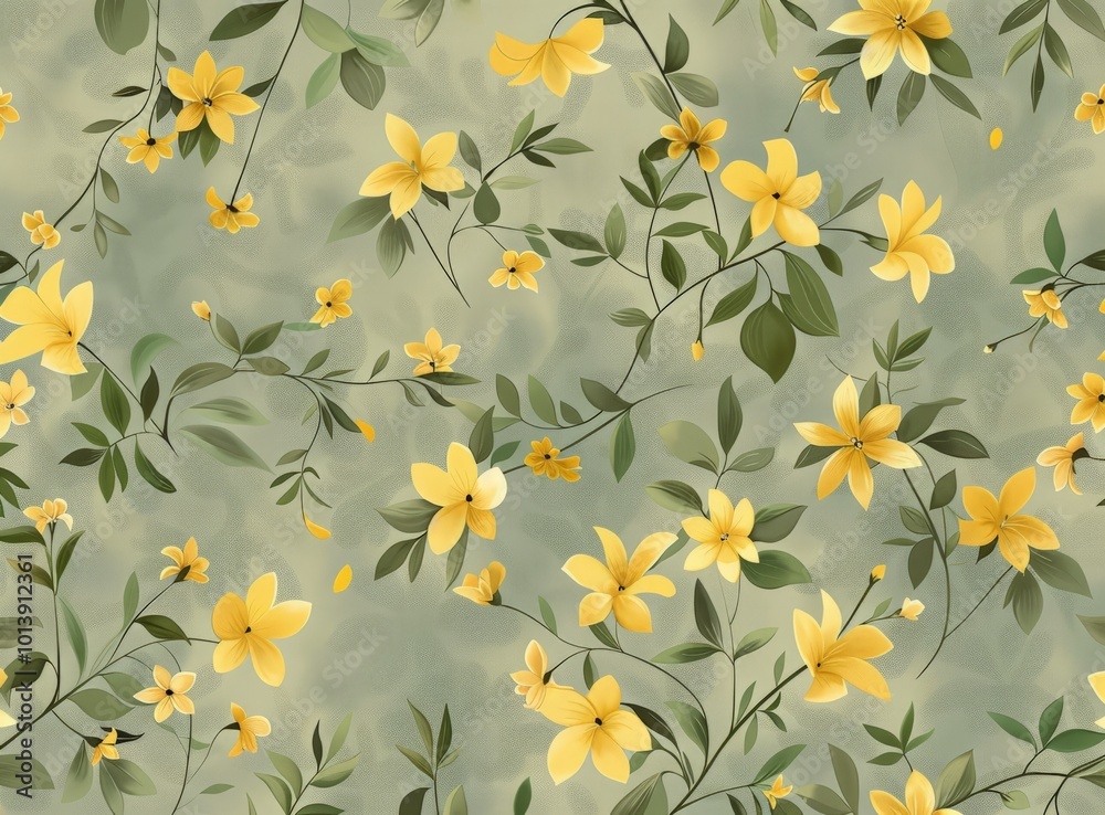 Pattern of Yellow Flowers with Green Leaves Pattern of Yellow Flowers with Green Leaves