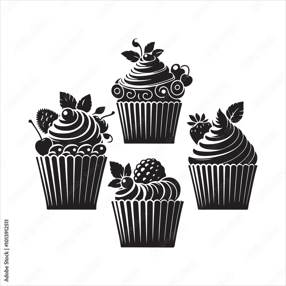 Cupcakes silhouette on white background
Cupcakes silhouette on white background
