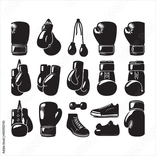 set of Boxing Gloves silhouette on white background
