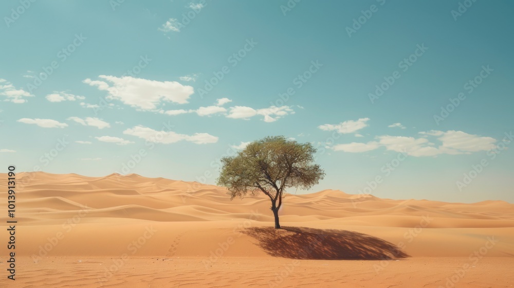 Single, one tree in the desert. Illustration generated by ai Single, one tree in the desert. Illustration generated by ai