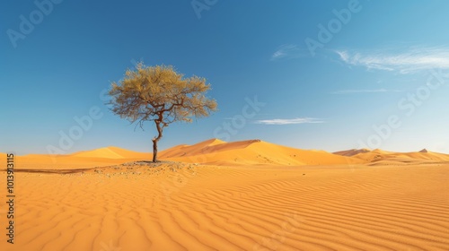 Single, one tree in the desert. Illustration generated by ai