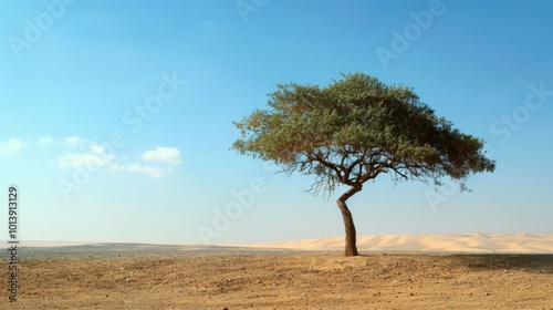 Single, one tree in the desert. Illustration generated by ai