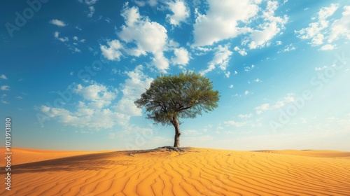 Single, one tree in the desert. Illustration generated by ai