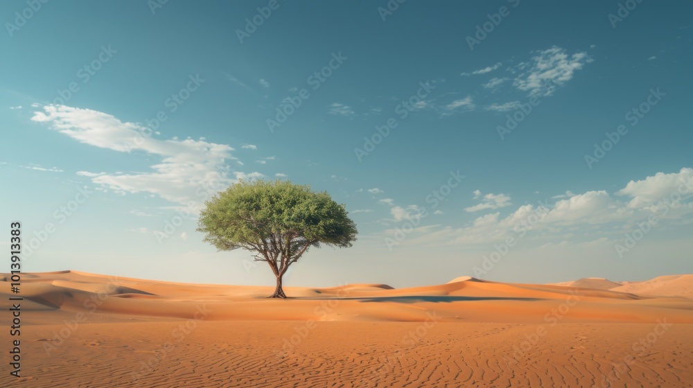 Single, one tree in the desert. Illustration generated by ai Single, one tree in the desert. Illustration generated by ai