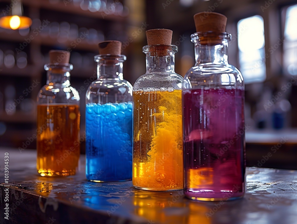 Colorful Liquids in Glass Bottles - Science Experiment Colorful Liquids in Glass Bottles - Science Experiment