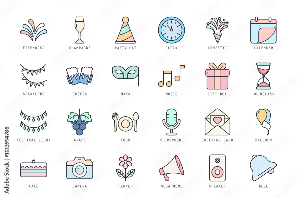 Set of New Year icons vector illustration. icons bundle isolated on white background Set of New Year icons vector illustration. icons bundle isolated on white background