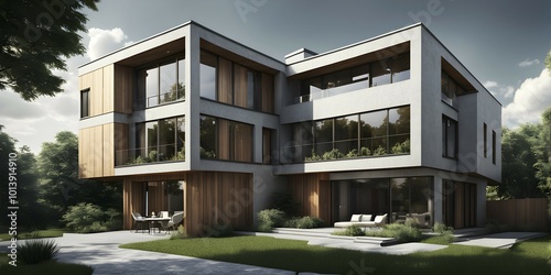 Three dimensional render of a modern ecological real estate residential house, AI gnerated, AI generated photo