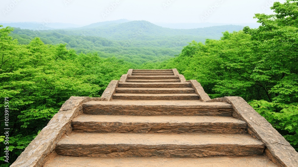 A mountain view with a stone staircase leading up to it A mountain view with a stone staircase leading up to it
