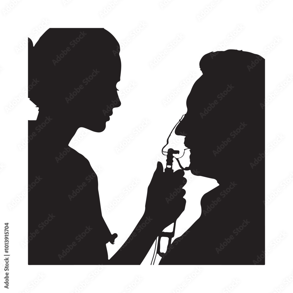 Assisting Patient with Oxygen silhouette on white background
Assisting Patient with Oxygen silhouette on white background