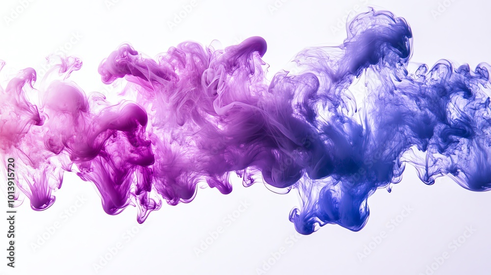 Colorful ink swirling in water, creating an abstract design on a white background. Colorful ink swirling in water, creating an abstract design on a white background.