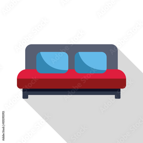 This is a red double bed with two pillows, a perfect icon for a hotel booking website or application