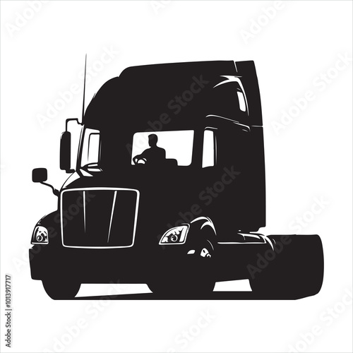 Truck Driver silhouette on white background
