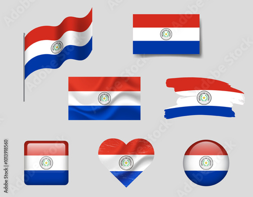 Free Download Paraguay flag set of icons. Vector flag of Paraguay, symbol. Set of Paraguay flags brush, button, waved, heart. - GFXLoad