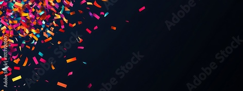 Colorful confetti falling on a black background.