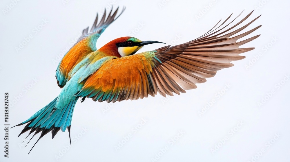 Fototapeta premium colorful bird with a long tail flying white background