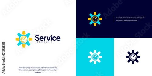 gear tech logo, electrical network, digital services, design vector template.