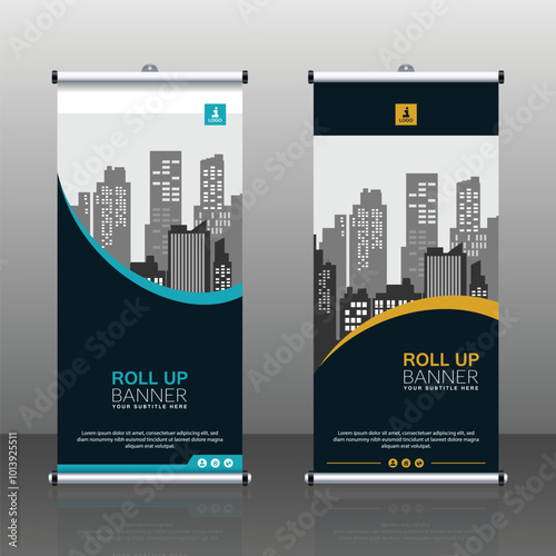 Roll up brochure flyer banner design template vector format, abstract background, modern x-banner, rectangle size.