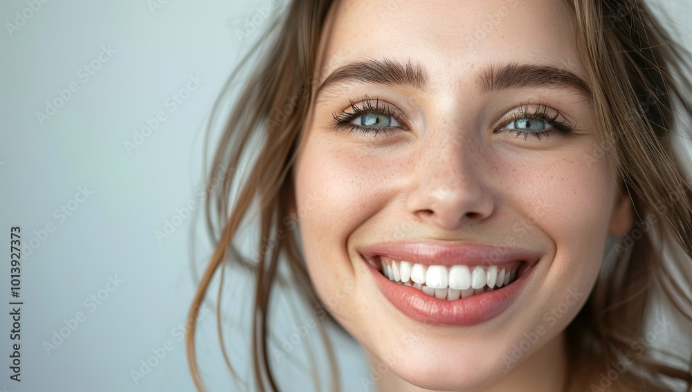 Close-up portrait of a beautiful smiling woman with white teeth and healthy... Close-up portrait of a beautiful smiling woman with white teeth and healthy...