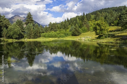 Mountain lake in Shkhara Mountains, Mestia, Svaneti region, Georgia, Asia