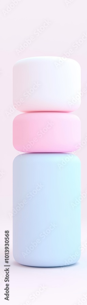Stylish stacked cylindrical shapes in pastel colors, white isolate background. Stylish stacked cylindrical shapes in pastel colors, white isolate background.