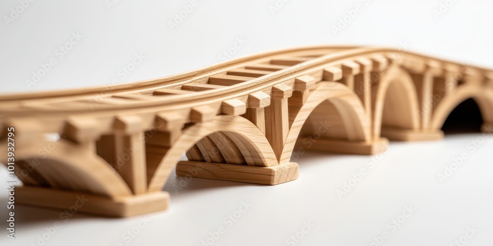 A beautifully crafted wooden bridge model, showcasing intricate arches and a smooth finish, perfect for educational or decorative use. A beautifully crafted wooden bridge model, showcasing intricate arches and a smooth finish, perfect for educational or decorative use.