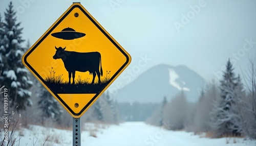 Funny Traffic Sign Warning of Cattle Abduction by UFO: A Humorous Take on Silly Cow Scenarios