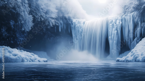 Great beautiful frozen waterfall , ai-generatet. Frozen Waterfall. Illustration