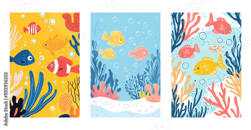 Colorful underwater scene with fish and coral