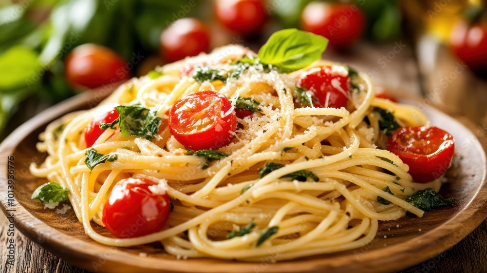 Delicious Spaghetti with Cherry Tomatoes and Basil Delicious Spaghetti with Cherry Tomatoes and Basil