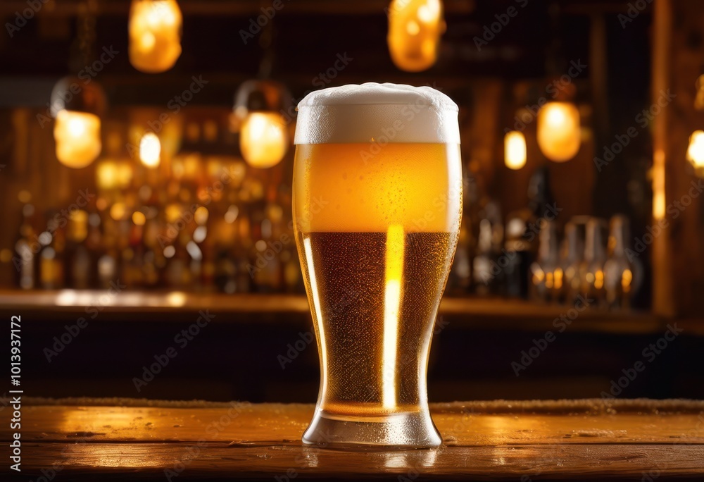stunning close view dynamic bubbles rising silently inside cold foamy beer glass capturing essence refreshment cheer, amber, alcohol, artisan