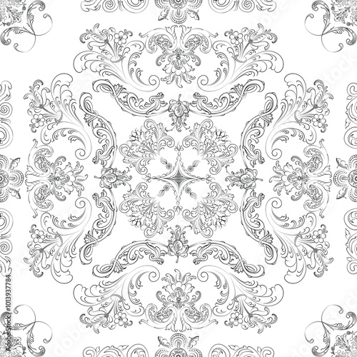 Hand drawn seamless floral pattern on a white background, vector textile template