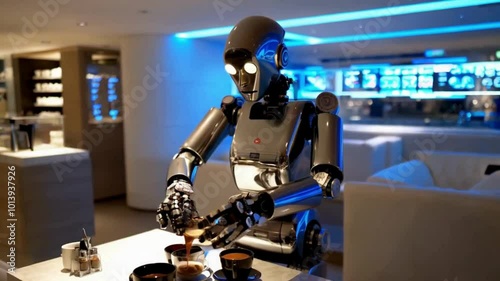  Barista Robot Serving Coffee in a Modern Cafe
