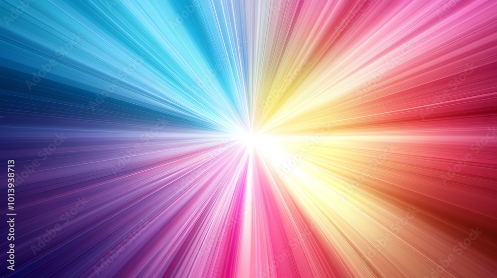 Vibrant burst of colorful rays radiating from the center, creating a dynamic backdrop.