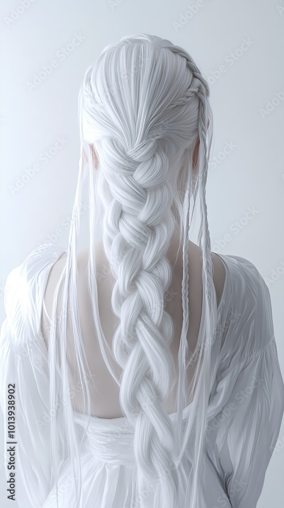 White-Haired Woman with a Long Braid in Minimalist Monochrome Style White-Haired Woman with a Long Braid in Minimalist Monochrome Style