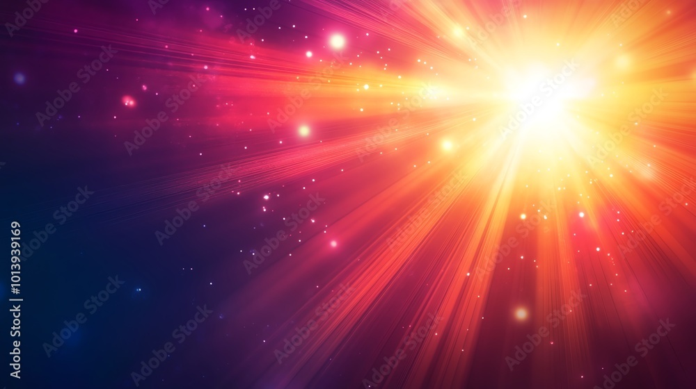 Vibrant rays of light spreading across a colorful background. Vibrant rays of light spreading across a colorful background.